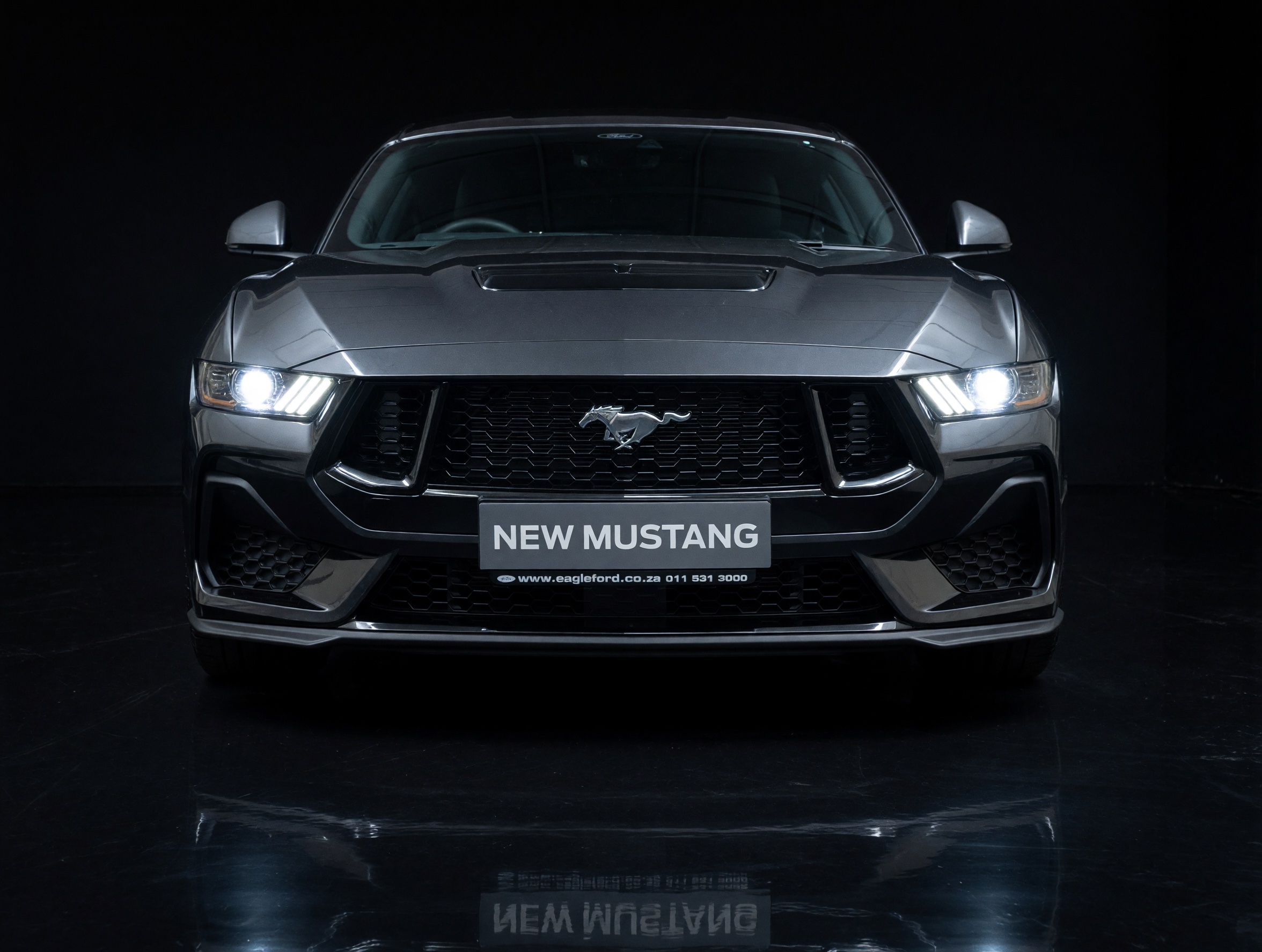 Dark grey Ford Mustang studio front — CarPixels Johannesburg